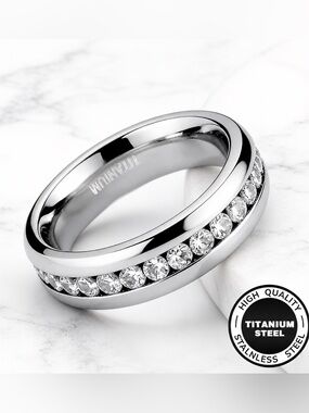 Titanium Sparkling Pave Cubic Zirconia Cuban Ring (US Size 7 or Size 6)